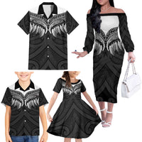 Poutama Korowai New Zealand Family Matching Off The Shoulder Long Sleeve Dress and Hawaiian Shirt Aotearoa Maori Tattoo LT14 - Polynesian Pride