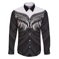 Poutama Korowai New Zealand Family Matching Puletasi and Hawaiian Shirt Aotearoa Maori Tattoo LT14 Dad's Shirt - Long Sleeve Black - Polynesian Pride