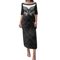 Poutama Korowai New Zealand Family Matching Puletasi and Hawaiian Shirt Aotearoa Maori Tattoo LT14 Mom's Dress Black - Polynesian Pride