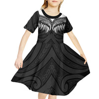 Poutama Korowai New Zealand Kid Short Sleeve Dress Aotearoa Maori Tattoo LT14 - Polynesian Pride