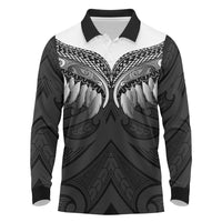 Poutama Korowai New Zealand Long Sleeve Polo Shirt Aotearoa Maori Tattoo LT14 Black - Polynesian Pride