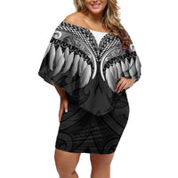 Poutama Korowai New Zealand Off Shoulder Short Dress Aotearoa Maori Tattoo LT14 Women Black - Polynesian Pride