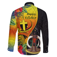 Vanuatu Tafea Day Family Matching Off Shoulder Maxi Dress and Hawaiian Shirt Coat Of Arms Mix Tropical Flowers LT14 - Polynesian Pride