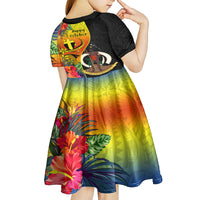 Vanuatu Tafea Day Kid Short Sleeve Dress Coat Of Arms Mix Tropical Flowers LT14 - Polynesian Pride