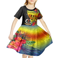 Vanuatu Tafea Day Kid Short Sleeve Dress Coat Of Arms Mix Tropical Flowers LT14 - Polynesian Pride