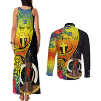 Personalised Vanuatu Tafea Day Couples Matching Tank Maxi Dress and Long Sleeve Button Shirts Coat Of Arms Mix Tropical Flowers LT14 - Polynesian Pride