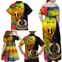 Personalised Vanuatu Tafea Day Family Matching Off Shoulder Maxi Dress and Hawaiian Shirt Coat Of Arms Mix Tropical Flowers LT14 - Polynesian Pride