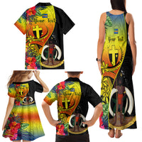 Personalised Vanuatu Tafea Day Family Matching Tank Maxi Dress and Hawaiian Shirt Coat Of Arms Mix Tropical Flowers LT14 - Polynesian Pride