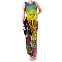 Personalised Vanuatu Tafea Day Family Matching Tank Maxi Dress and Hawaiian Shirt Coat Of Arms Mix Tropical Flowers LT14 Mom's Dress Black - Polynesian Pride