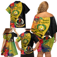 Vanuatu Torba Day Family Matching Off Shoulder Short Dress and Hawaiian Shirt Coat Of Arms Mix Tropical Flowers LT14 - Polynesian Pride