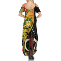 Vanuatu Torba Day Family Matching Summer Maxi Dress and Hawaiian Shirt Coat Of Arms Mix Tropical Flowers LT14 - Polynesian Pride