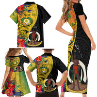 Personalised Vanuatu Torba Day Family Matching Short Sleeve Bodycon Dress and Hawaiian Shirt Coat Of Arms Mix Tropical Flowers LT14 - Polynesian Pride