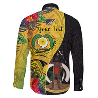 Personalised Vanuatu Torba Day Family Matching Short Sleeve Bodycon Dress and Hawaiian Shirt Coat Of Arms Mix Tropical Flowers LT14 - Polynesian Pride