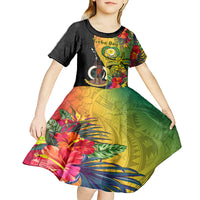 Personalised Vanuatu Torba Day Kid Short Sleeve Dress Coat Of Arms Mix Tropical Flowers LT14 - Polynesian Pride