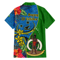 Vanuatu Malampa Day Family Matching Off Shoulder Short Dress and Hawaiian Shirt Coat Of Arms Mix Tropical Flowers LT14 - Polynesian Pride