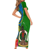 Vanuatu Malampa Day Family Matching Short Sleeve Bodycon Dress and Hawaiian Shirt Coat Of Arms Mix Tropical Flowers LT14 - Polynesian Pride