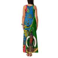 Vanuatu Malampa Day Family Matching Tank Maxi Dress and Hawaiian Shirt Coat Of Arms Mix Tropical Flowers LT14 - Polynesian Pride