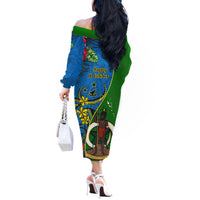Vanuatu Malampa Day Off The Shoulder Long Sleeve Dress Coat Of Arms Mix Tropical Flowers LT14 - Polynesian Pride