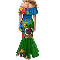 Personalised Vanuatu Malampa Day Family Matching Mermaid Dress and Hawaiian Shirt Coat Of Arms Mix Tropical Flowers LT14 - Polynesian Pride