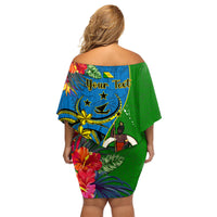 Personalised Vanuatu Malampa Day Family Matching Off Shoulder Short Dress and Hawaiian Shirt Coat Of Arms Mix Tropical Flowers LT14 - Polynesian Pride