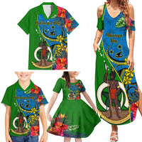 Personalised Vanuatu Malampa Day Family Matching Summer Maxi Dress and Hawaiian Shirt Coat Of Arms Mix Tropical Flowers LT14 - Polynesian Pride