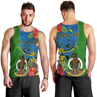 Personalised Vanuatu Malampa Day Men Tank Top Coat Of Arms Mix Tropical Flowers LT14 - Polynesian Pride