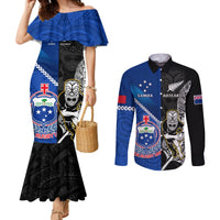 New Zealand And Samoa Rugby Couples Matching Mermaid Dress and Long Sleeve Button Shirts All Black Tiki Fern Mix Manu Samoa 2023 World Cup LT14 Black - Polynesian Pride