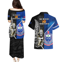 New Zealand And Samoa Rugby Couples Matching Puletasi Dress and Hawaiian Shirt All Black Tiki Fern Mix Manu Samoa 2023 World Cup LT14 - Polynesian Pride