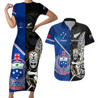 New Zealand And Samoa Rugby Couples Matching Short Sleeve Bodycon Dress and Hawaiian Shirt All Black Tiki Fern Mix Manu Samoa 2023 World Cup LT14 Black - Polynesian Pride