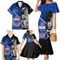 New Zealand And Samoa Rugby Family Matching Mermaid Dress and Hawaiian Shirt All Black Tiki Fern Mix Manu Samoa 2023 World Cup LT14 - Polynesian Pride