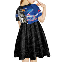 New Zealand And Samoa Rugby Kid Short Sleeve Dress All Black Tiki Fern Mix Manu Samoa 2023 World Cup LT14 - Polynesian Pride