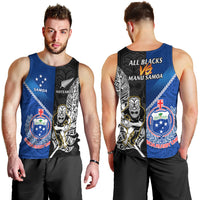 New Zealand And Samoa Rugby Men Tank Top All Black Tiki Fern Mix Manu Samoa 2023 World Cup LT14 - Polynesian Pride