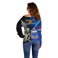 New Zealand And Samoa Rugby Off Shoulder Sweater All Black Tiki Fern Mix Manu Samoa 2023 World Cup LT14 - Polynesian Pride