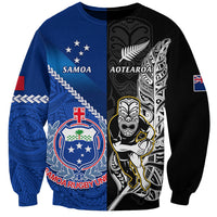 New Zealand And Samoa Rugby Sweatshirt All Black Tiki Fern Mix Manu Samoa 2023 World Cup LT14 Unisex Black - Polynesian Pride