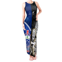 New Zealand And Samoa Rugby Tank Maxi Dress All Black Tiki Fern Mix Manu Samoa 2023 World Cup LT14 Women Black - Polynesian Pride