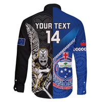 Custom New Zealand And Samoa Rugby Family Matching Long Sleeve Bodycon Dress and Hawaiian Shirt All Black Tiki Fern Mix Manu Samoa 2023 World Cup LT14 - Polynesian Pride