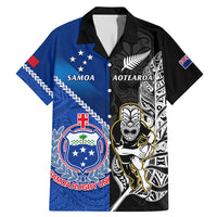 Custom New Zealand And Samoa Rugby Family Matching Mermaid Dress and Hawaiian Shirt All Black Tiki Fern Mix Manu Samoa 2023 World Cup LT14 Dad's Shirt - Short Sleeve Black - Polynesian Pride