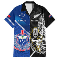 Custom New Zealand And Samoa Rugby Family Matching Off Shoulder Long Sleeve Dress and Hawaiian Shirt All Black Tiki Fern Mix Manu Samoa 2023 World Cup LT14 Dad's Shirt - Short Sleeve Black - Polynesian Pride