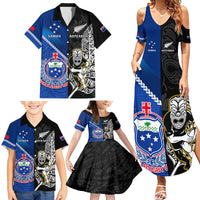 Custom New Zealand And Samoa Rugby Family Matching Summer Maxi Dress and Hawaiian Shirt All Black Tiki Fern Mix Manu Samoa 2023 World Cup LT14 - Polynesian Pride