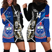 Custom New Zealand And Samoa Rugby Hoodie Dress All Black Tiki Fern Mix Manu Samoa 2023 World Cup LT14 - Polynesian Pride