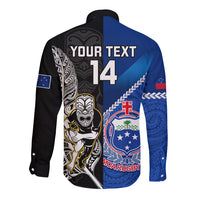 Custom New Zealand And Samoa Rugby Long Sleeve Button Shirt All Black Tiki Fern Mix Manu Samoa 2023 World Cup LT14 - Polynesian Pride