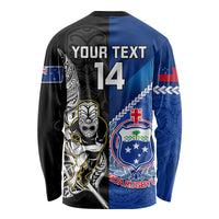 Custom New Zealand And Samoa Rugby Long Sleeve Shirt All Black Tiki Fern Mix Manu Samoa 2023 World Cup LT14 - Polynesian Pride