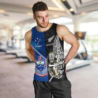Custom New Zealand And Samoa Rugby Men Tank Top All Black Tiki Fern Mix Manu Samoa 2023 World Cup LT14 - Polynesian Pride