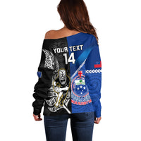 Custom New Zealand And Samoa Rugby Off Shoulder Sweater All Black Tiki Fern Mix Manu Samoa 2023 World Cup LT14 - Polynesian Pride