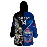 Custom New Zealand And Samoa Rugby Wearable Blanket Hoodie All Black Tiki Fern Mix Manu Samoa 2023 World Cup LT14 - Polynesian Pride