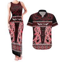 Kia Ora New Zealand Couples Matching Tank Maxi Dress and Hawaiian Shirt Maori Language Week Whero Taniko Motif LT14 Red - Polynesian Pride