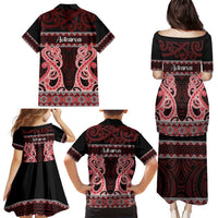 Kia Ora New Zealand Family Matching Puletasi and Hawaiian Shirt Maori Language Week Whero Taniko Motif LT14 - Polynesian Pride