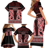Kia Ora New Zealand Family Matching Short Sleeve Bodycon Dress and Hawaiian Shirt Maori Language Week Whero Taniko Motif LT14 - Polynesian Pride