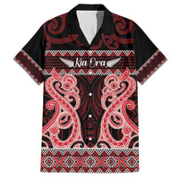 Kia Ora New Zealand Family Matching Short Sleeve Bodycon Dress and Hawaiian Shirt Maori Language Week Whero Taniko Motif LT14 Dad's Shirt - Short Sleeve Red - Polynesian Pride