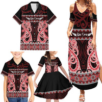 Kia Ora New Zealand Family Matching Summer Maxi Dress and Hawaiian Shirt Maori Language Week Whero Taniko Motif LT14 - Polynesian Pride